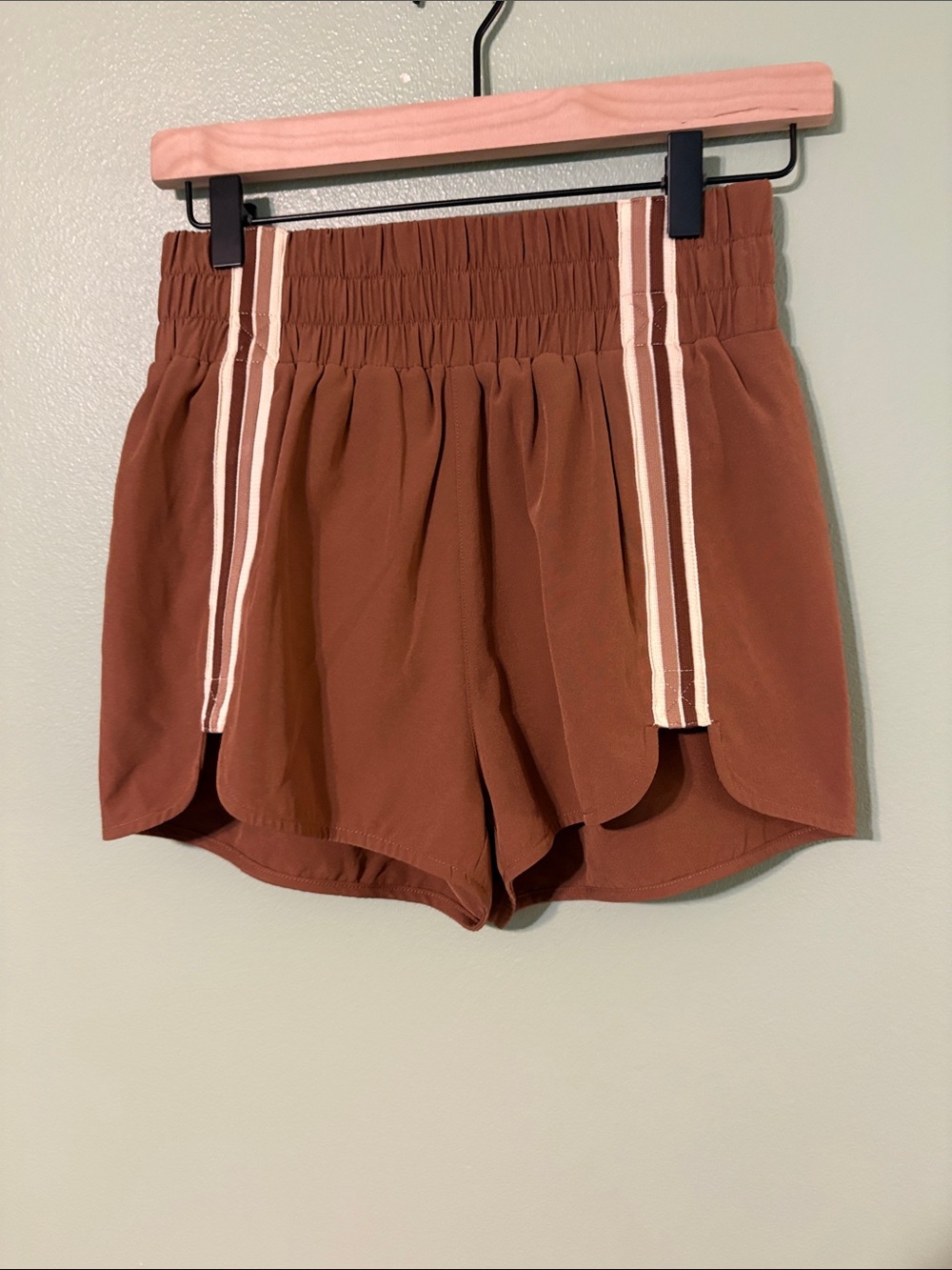 Women's Rust Athletic Shorts with Cream Side Stripes